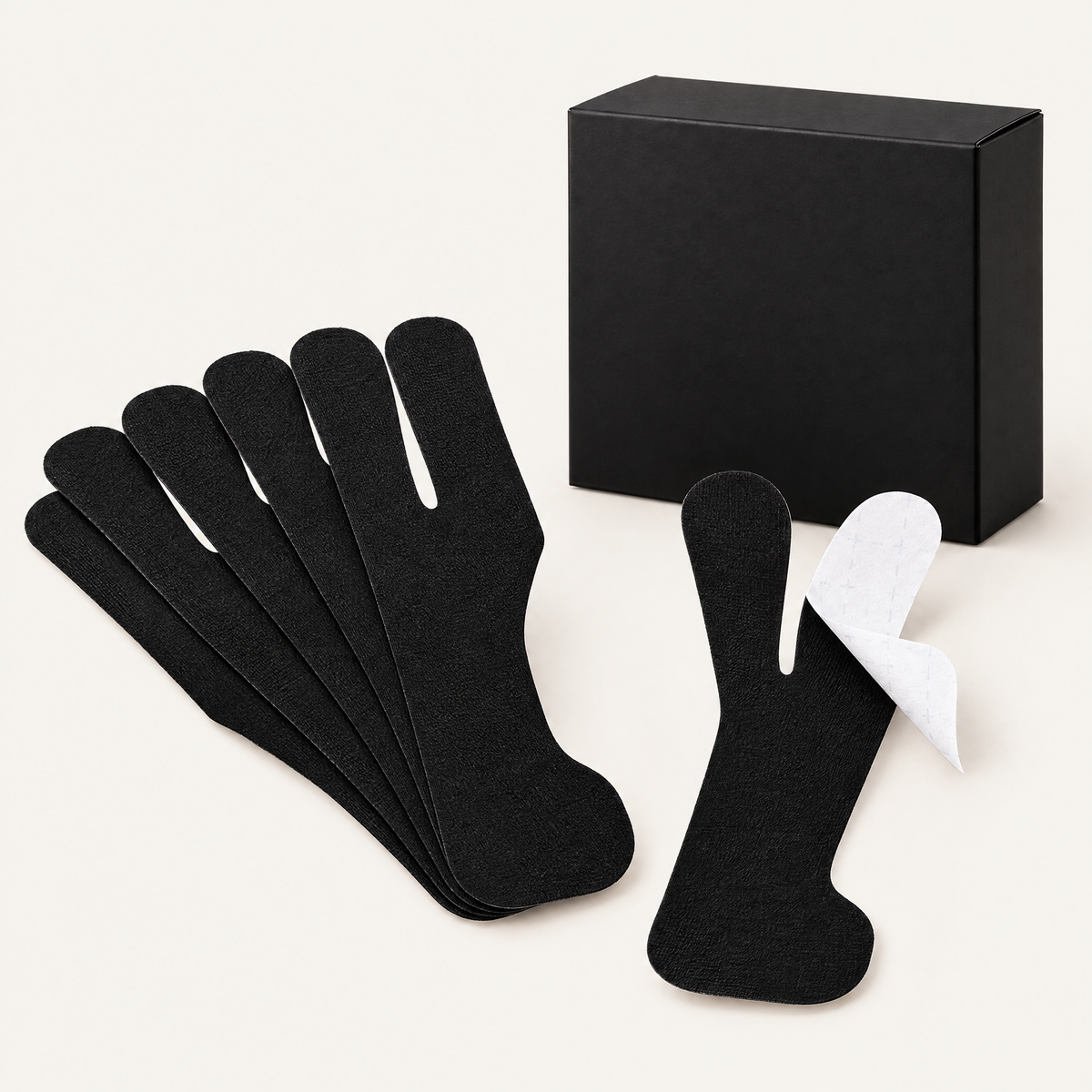 Black pre-cut knee kinesiology tape strips with box