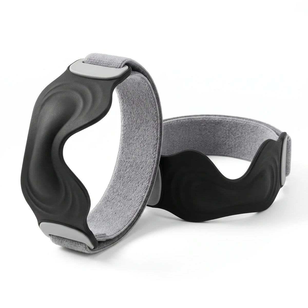 Patellar tendon strap pair in black: 3D silicone patella band knee straps with gray woven bands