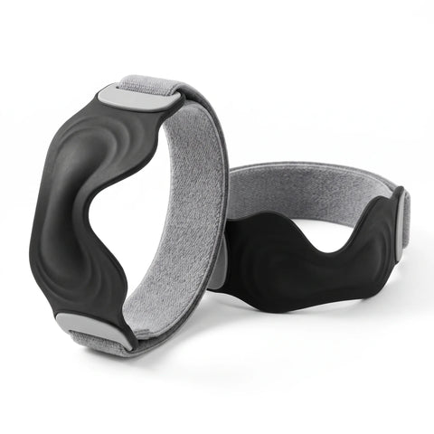 Patellar tendon strap pair in black: 3D silicone patella band knee straps with gray woven bands